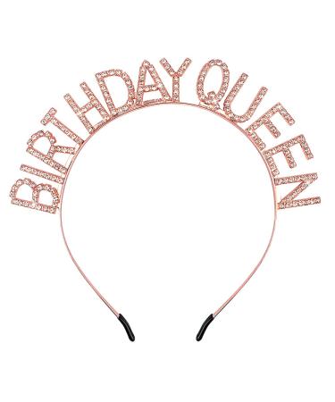 AOPRIE Birthday Crown for Women Rose Gold Birthday Tiara for Girls Birthday Queen Headband Princess Crown Rhinestone Happy Birthday Accessories