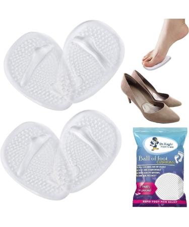 Women's High Heel Ball of Foot Cushions - Medical Grade Gel Insoles - Self-Sticking Metatarsal Pads - Dr. Eagle Foot Care - 2 Pack (Clear + Clear)