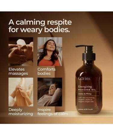 Gya Labs Energizing Massage Oil - 200 ml Body Massage Oils with Lemon, Grapefruit, Rosemary, Peppermint, Jojoba & Argan Oils - Buy Online on GoSupps.com