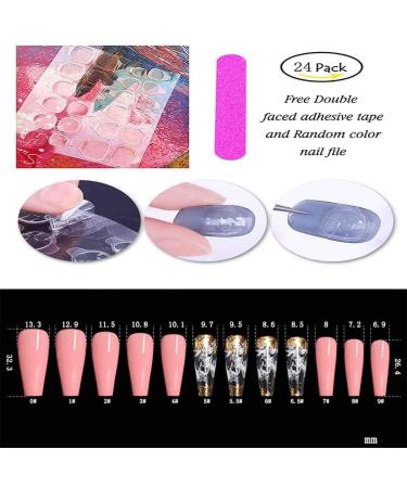 Outyua Pink Coffin Extra Long Press On Fake Nails - 24Pcs Glossy Ballerina Acrylic False Nails with Smoke Pattern Designs - Stick On Artificial Nails for Stylish Look - Buy Online on GoSupps.com