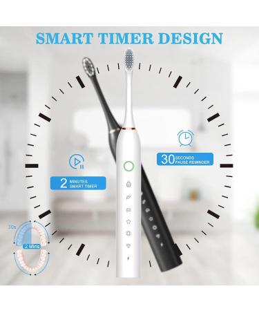 Lukern Sonic Electric Toothbrush 2 Pack - 6 Modes, 42000vpm, 2 Minute Timer, 8 Brush Heads - White+Black - Buy Online on GoSupps.com