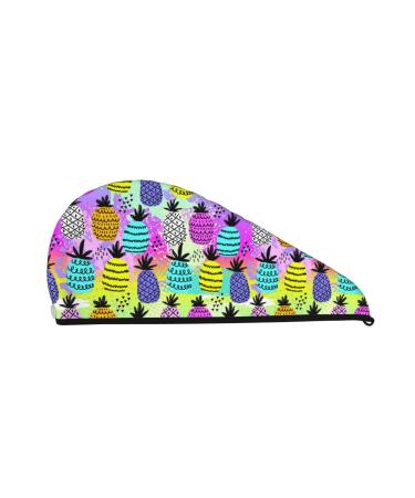 Graffiti Pineapples On Neon Background Microfiber Hair Towel Soft Super Absorbent Hair Towel Wrap for Women Coral Velvet Quick Dry Hair Cap for Long Curly and Thick Hair