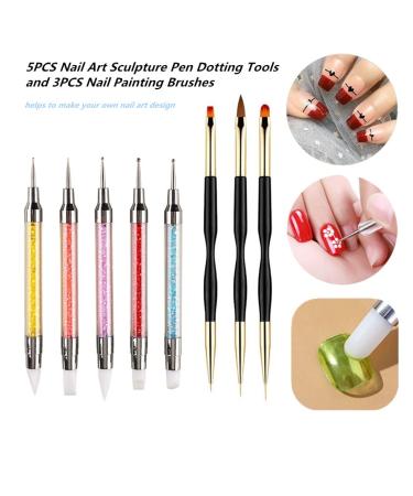5PCS Dual-Ended Nail Art Sculpture Pen & 3PCS Nail Brushes Set - Silicone & Stainless Steel Tools for Nail Design - Buy Online on GoSupps.com