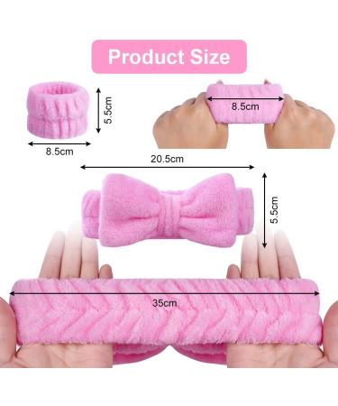 AOMIG Spa Headbands for Women - Fluffy Elastic Bowknot Hair Bands Set with Wrist Straps - Pink - Buy Online on GoSupps.com