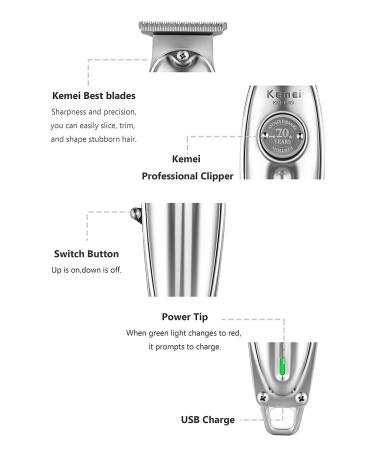 Kemei Professional Beard & Hair Trimmer - Cordless Rechargeable 0mm Bald Blade Clippers for Men - Buy Online on GoSupps.com