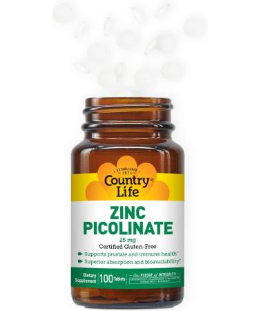 Country Life Zinc Picolinate 25mg Tablets - 100 Count - Buy Online on GoSupps.com