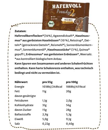 Impart Porridge2go Hazelnut & Nut Spread Bars - 13x55g - Vegan Organic Gluten-Free No Added Sugar Oats Dates & Quinoa Puffs - Healthy Snacking - Buy Online on GoSupps.com