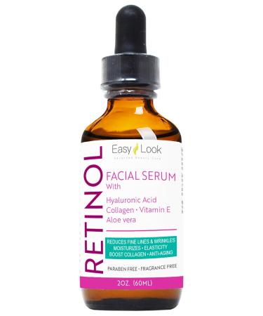 Retinol Serum for Face w/Hydrating Hyaluronic Acid Collagen Vitamin E and Aloe vera. Anti-Aging Facial Serum Tighten Lift Hydrate & Plump All Skin Types Reduce Fine Line & Wrinkles 2 Fl Oz