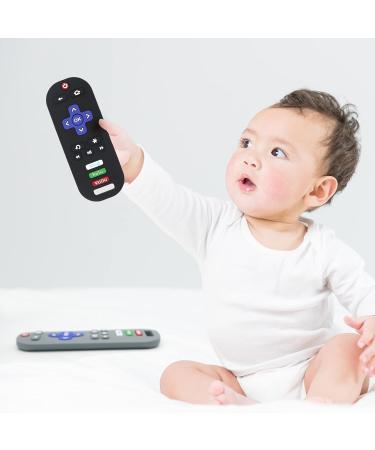 2 Pack TV Remote Control Shape Teething Toys for Babies 3-12 Months - Silicone Infant Chew Toys in Black/Grey - Buy Online on GoSupps.com