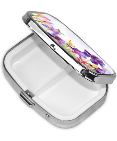 Iris Flower Butterfly Small Pill Case | Cute Travel Pill Organizer | 2 Compartment Pill Box for Purse & Gifts - Buy Online on GoSupps.com
