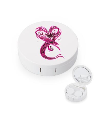 Heart Ribbon Out Breast Cancer Awareness Contact Lens Travel Kit Portable Cute Contact Box with Mirror for Daily Outdoor