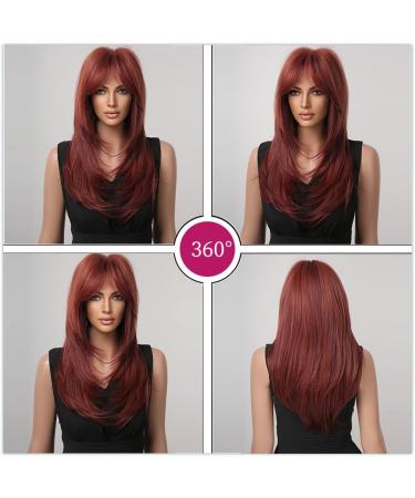 Esmee Long Straight Wine Red Wig for Women - 20 Inch Synthetic Burgundy Hair with Fringe for Daily Party Cosplay Use - Buy Online on GoSupps.com