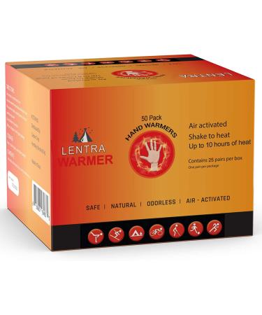 Hot Hand Warmers - 50 Count - 10 Hours Long Lasting Heat Safe Natural Odorless Air Activated Heat Packs for Hands Toes and Body - TSA Approved