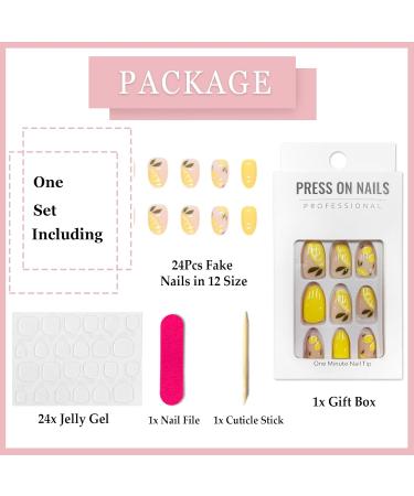 24pcs Short Oval French Tip Yellow Lemon False Nails - Glossy Removable Fake Nails for Women and Girls - Buy Online on GoSupps.com