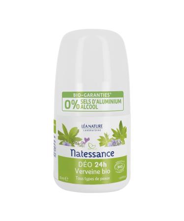 Natessance Natessance - 24H Deodorant - Organic Verbena - Certified Organic Cosmos Organic - Roll-On Bottle of 50 ml