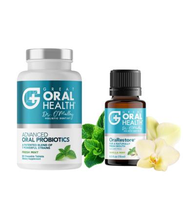 Advanced Bad Breath Treatment Duo The Oral Probiotics Tablet & OraRestore Natural Mouth & Tooth Concentrated Oil Dentist Formulated Mint Flavor