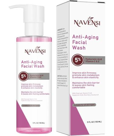Navensi Anti Aging Face Wash 150ml | Hyaluronic Acid Manuka Honey Charcoal & Aloe Vera Facial Wash For Women & Men | Deep Cleansing Hydrating Facial Cleanser For Smooth Youthful Skin