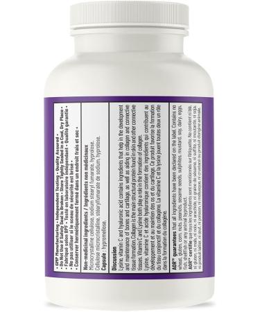 AOR - Lysine Vitamin C and Hyaluronic Acid 60 Capsules - Support Collagen Development Bone Health Healthy Cartilage Joint Health Skin Health Strengthens Tendon and Ligament Supplement - Buy Online on GoSupps.com