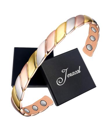 Jeracol Copper Magnetic Bracelet for Women Three Colors Striped Solid Copper Magnetic Cuff Bangle with 6 Pcs Ultra Strength Magnets Adjustable Size Magnetic Brazaletes & Jewelery Gift Box A-gold - Buy Online on GoSupps.com