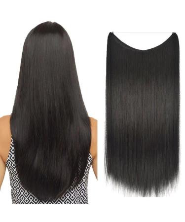 Iluu black brown fish line synthetic hair extension secret wire invisible string hidden line hair part 22inch 80g especially long hair parts for women natural hair extensions #2