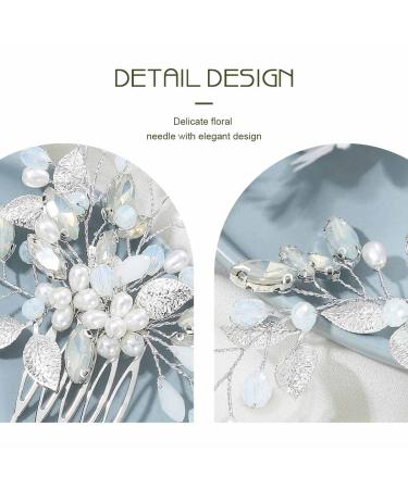 Unicra Bridal Wedding Hair Comb | Silver Rhinestone Leaf Headpiece for Women & Bridesmaids - Elegant Side Accessories - Buy Online on GoSupps.com