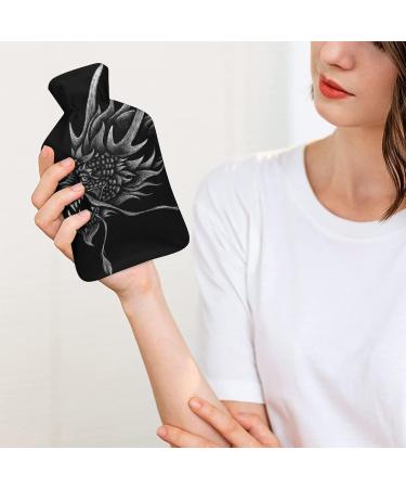 Black Dragon Hot Water Bottle with Plush Cover | Hand Warmer for Adults & Kids | 26.5x15.3cm | International Shipping - Buy Online on GoSupps.com