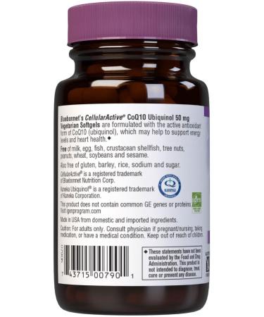 Bluebonnet Nutrition Cellular Active CoQ10 Ubiquinol 50 mg Vegetarian Softgels Heart Health & Cellular Health Ubiquinol from Kaneka Non GMO Gluten Free Soy Free Milk Free 30 Vegetarian Softgels - Buy Online on GoSupps.com