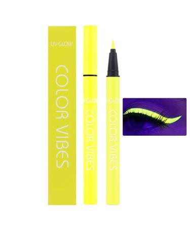 Neon Eyeliner - Colorful Waterproof Smudge-Proof Pigmented Graphic Liners - Glow in The Dark Eyeliner for Halloween Eye Face Body Paint Makeup Shakven Fluorescent Yellow 1 count (Pack of 1)
