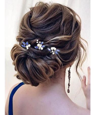 Latious Bride Wedding Hair Pins Pearl Bridal Hair Piece Blue Crystal Hair Clips Rhinestones Hair Accessories for Women and Girls ( Pack of 3) (Silver) - Buy Online on GoSupps.com