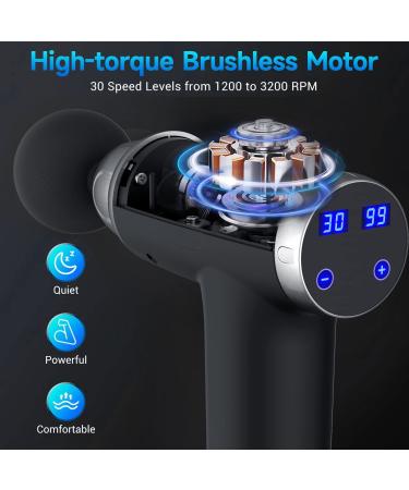 Deep Tissue Percussion Massage Gun - 30 Speeds, 6 Heads - Electric Athletes Massager for Pain Relief - Handheld Portable, Quiet - Black - Buy Online on GoSupps.com