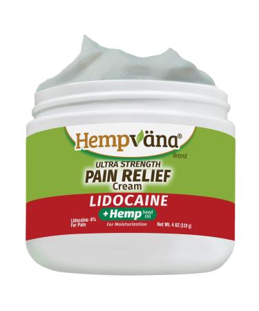Hempvana Cream, Ultra Strength Lidocaine Relief of Sore Muscles, Arthritis, Achy Knees, and More. Targets & Desensitizes Aggravated Nerves. Odor-Free & Enriched with Hemp Seed Oil, 4-oz jar, White