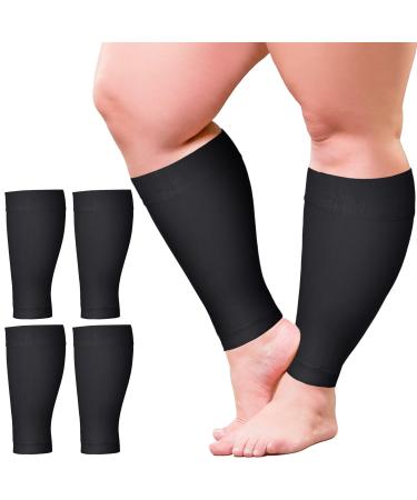 2 Pairs Wide Plus Size Calf Compression Sleeve for Overweight Women Men Calf Brace for Torn Calf Muscle  Soothing Support Ease Varicose Veins  Swelling  Pain  Edema (Black  4XL) 4X-Large Black