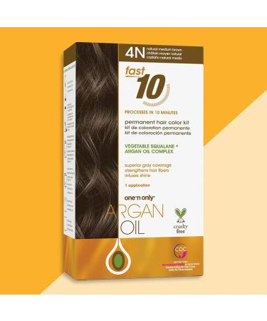 One 'n Only Argan Oil Fast 10 Permanent Hair Color Kit 4N Medium Brown - Gray Coverage in 10 Mins - Advanced Micro-Pigments - 1 Count - Buy Online on GoSupps.com