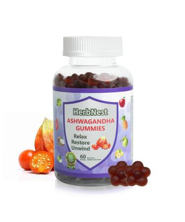 Ultraglee Organic Ashwagandha Gummies with Vitamin D3 - Stress Relief & Immune Support Vegan Non-GMO Gluten Free Mixed Berry Flavor (60 Count)