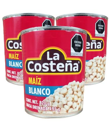 La Costena Maiz Blanco 820g (Pack of 3) / Mexican Pozole White Corn Canned White Corn For Cooking