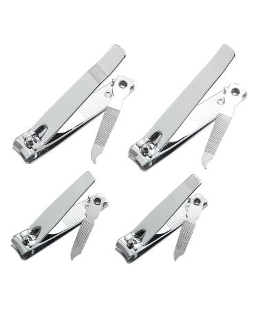 4 Pcs Professional Stainless Steel Toenail Clipper and Fingernails by QLL - Swing Out Nail Cleaner/File - Sharpest Stainless Steel Clipper - Wide Easy Press Lever  Nail Cutter
