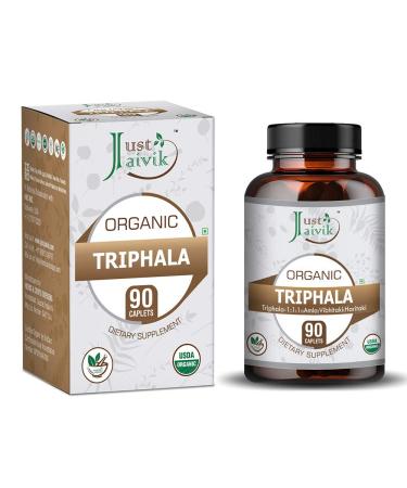 Just Jaivik Organic Triphala (Amla + Bibhitaki + Haritaki) Tablets - A Dietary Supplements - 750 mg (Pack 90 Organic Tablets) | Balancing Formula for Detoxification & Rejuvenation