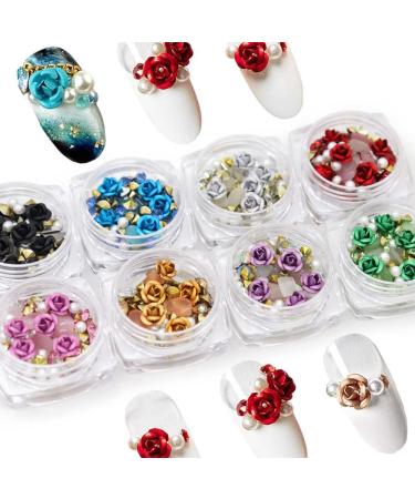 8 Boxes Nail Art 3D Rose Rhinestones Set | Mixed Gems, Metal Flowers, Pearls | Nail Design Supplies for Acrylic & False Nails | Manicure Decoration Kit - Buy Online on GoSupps.com
