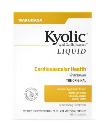 Kyolic Aged Garlic Extract Liquid Vegetarian Cardiovascular, 2 Ounce Bottle Plus 60 Refillable Capsules (Packaging May Vary) 2 Ounce + 60 Refillable Capsules