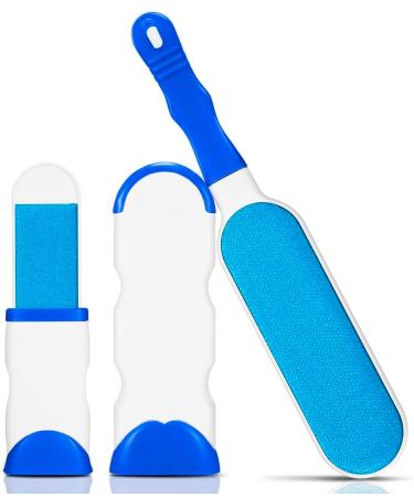 Alihoo brush hair remover pet brush new with double -sided lint and self -cleaning base perfect for furniture carpet (Large & Travel Size Brush) Blue