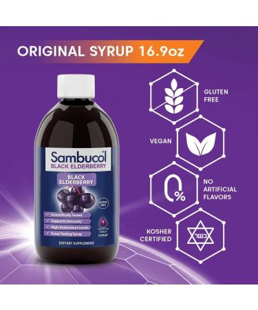 Sambucol Black Elderberry Syrup Original Formula | Immune Support Supplement for Adults & Kids | Gluten Free & Vegan | Family Size 16.9 Fl Oz - Buy Online on GoSupps.com