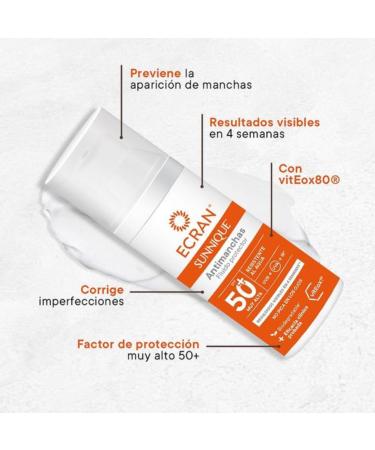  Ecran Sunscreen - Anti-dark spot facial sunscreen SPF 50+ with niacin protects against burns corrects imperfections evens skin tone formula with VitEox 80 - Pack of 2 x 50 ml - Buy Online on GoSupps.com
