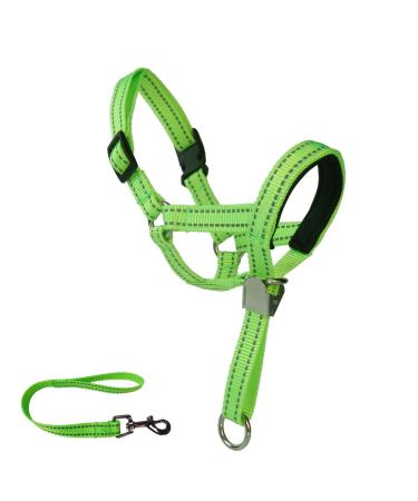 OHVEECA Dog Head Collar to Prevent Pulling Adjustable Soft Fabric Padded Dog Head Harness with Reflective Strap Dog Head Halter for Training Guide(M Green)