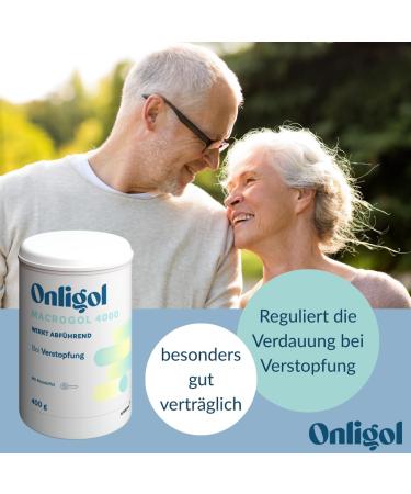 Onligol Macrogol 4000 Aide douce et efficace en cas de constipation et de constipation Avec macrogol 4000 Sans additifs ni sucre 400 g de poudre - Buy Online on GoSupps.com