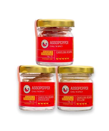 Assopepper di Massimo Utro Carolina Reaper Pepperoni Powder Red Yellow and Chocolate 12g Powder Superhot Guinness World Record as Smallest in the World
