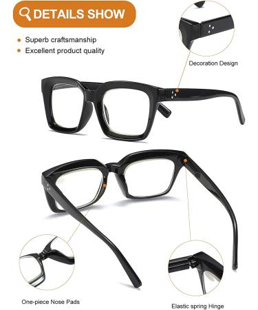 3 Pack Oversize Square Blue Light Blocking Reading Glasses for Women - 1.25x Magnification (Black, Leopard, Transparent) - Buy Online on GoSupps.com