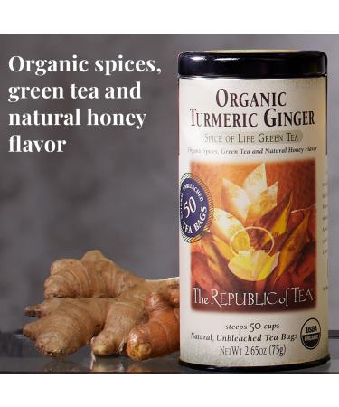 Organic Turmeric Ginger Green Tea Tin - 50 Tea Bags | Naturally Caffeinated | 50 Count (Pack of 1) - Buy Online on GoSupps.com