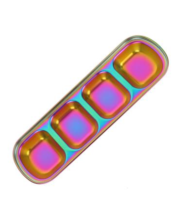 Sauce Dipping Saucer Sauce Dipping Bowls Four Grid 304 Stainless Steel Durable Seasoning Plate Appetizer Plates Serving Dish Household Fruit Snack Plate Condiments Server Dishes Soy Sauce Bowls D