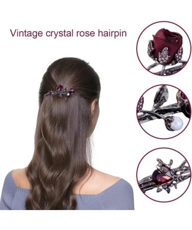 DHinkyoung Vintage Crystal Rose Hair Clip Rhinestones Rose Flower Hair Barrette Vintage Style Hair Pin for Girls Women Ladies Hair Decoration Wedding Party Gifts - Buy Online on GoSupps.com
