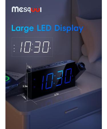 Mesqool Digital Projection Alarm Clocks for Bedrooms Large LED Display 180° Rotatable Projector 5 Level Dimmer USB - Blue Digits & Blue Projection - Buy Online on GoSupps.com